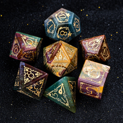 URWizards D&D Indian Agate Engraved Dice Set Bard Style - Urwizards