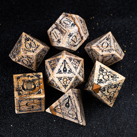 URWizards D&D Picture Jasper Engraved Dice Set Bard Style - Urwizards