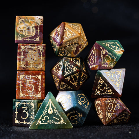 URWizards D&D Indian Agate Engraved Dice Set Bard Style - Urwizards
