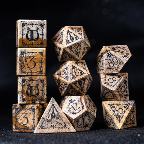 URWizards D&D Picture Jasper Engraved Dice Set Bard Style - Urwizards