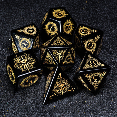 URWizards D&D Obsidian Engraved Dice Set Warlock Style - Urwizards