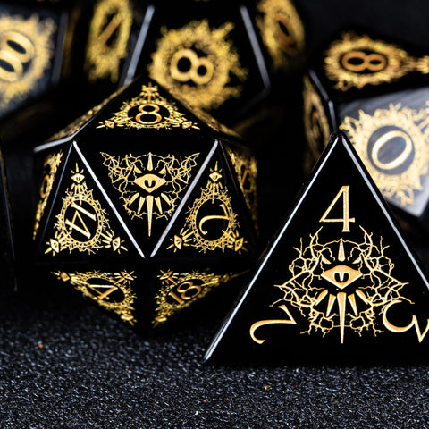URWizards D&D Obsidian Engraved Dice Set Warlock Style - Urwizards