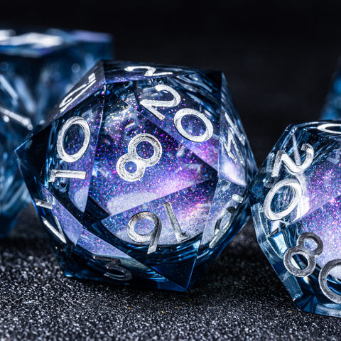 URWizards D&D Starry Liquid Heart Resin Engraved Dice Set - Urwizards