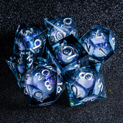 URWizards D&D Starry Liquid Heart Resin Engraved Dice Set - Urwizards