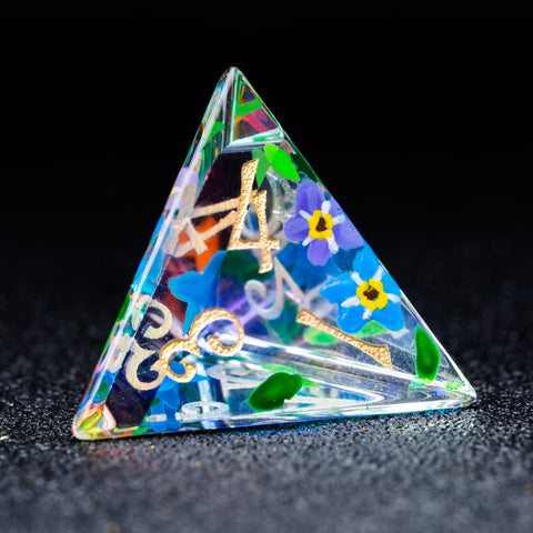 URWizards D&D Polished Prism Glass Engraved Dice Set Hand-painted Forget me not - Urwizards