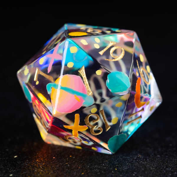 URWizards D&D Polished Prism Glass Engraved Dice Set Hand-painted Galaxy - Urwizards