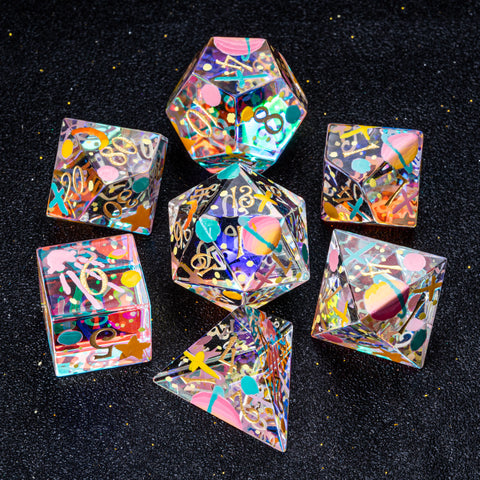 URWizards D&D Polished Prism Glass Engraved Dice Set Hand-painted Galaxy - Urwizards