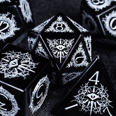 URWizards D&D Obsidian Engraved Dice Set Warlock Style - Urwizards