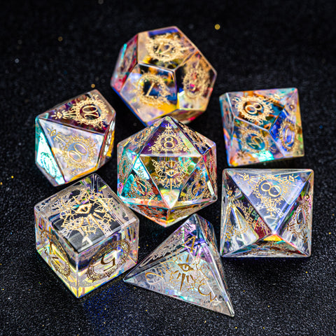 URWizards D&D Prism Glass Engraved Dice Set Warlock Style - Urwizards