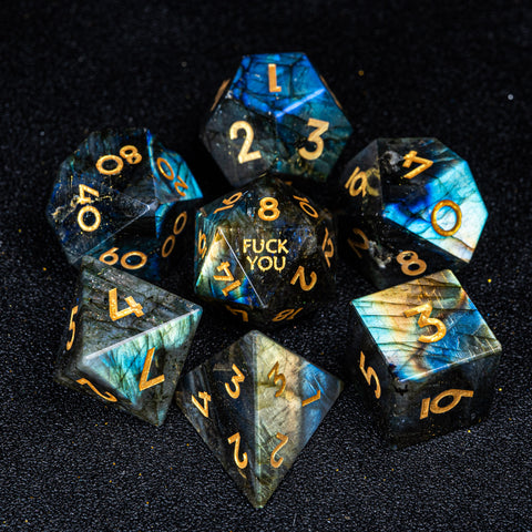 URWizards D&D Labradorite Gemstone Engraved Dice Set F*CK Style - Urwizards