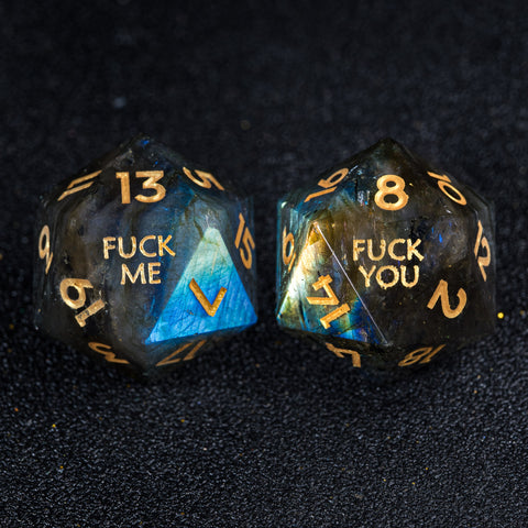 URWizards D&D Labradorite Gemstone Engraved Dice Set F*CK Style - Urwizards