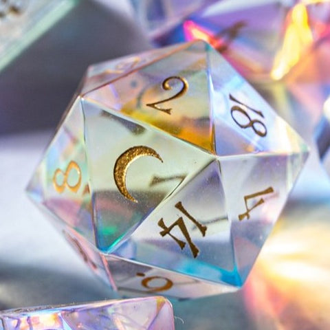 URWizards Dnd Engraved Dichroic Glass D20 Dice Cresent Moon - Urwizards