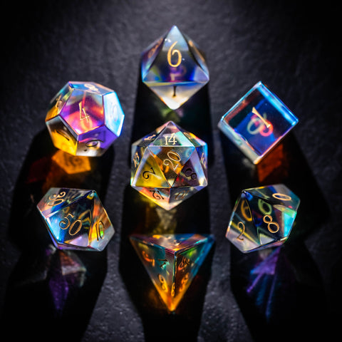 URWizards Dnd Dichroic Prism Glass Gemstone Engraved Dice Set - Urwizards