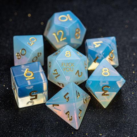 URWizards D&D Opalite Gemstone Engraved Dice Set F*CK Style - Urwizards