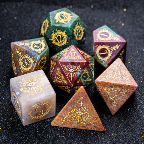 URWizards D&D Indian Agate Engraved Dice Set Warlock Style - Urwizards