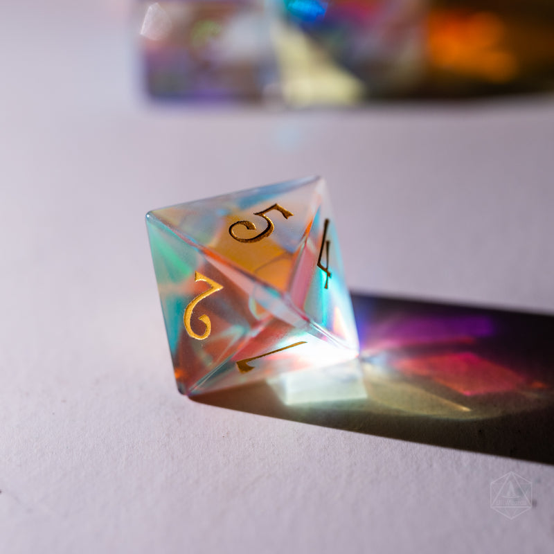 URWizards Dnd Dichroic Prism Glass Gemstone Engraved Dice Set Triforce - Urwizards