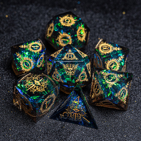 URWizards D&D Resin Dark Glitter Engraved Dice Set Warlock Style - Urwizards