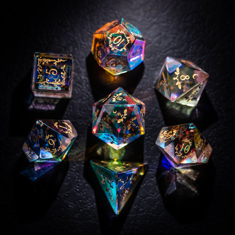 URWizards Dnd Dichroic Prism Glass Engraved Dice Set Plant Vine Style - Urwizards
