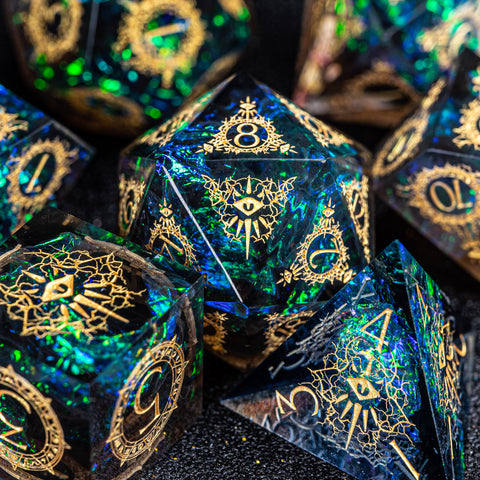 URWizards D&D Resin Dark Glitter Engraved Dice Set Warlock Style - Urwizards