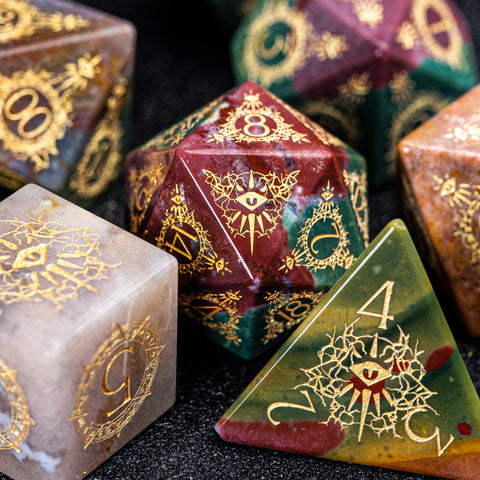 URWizards D&D Indian Agate Engraved Dice Set Warlock Style - Urwizards
