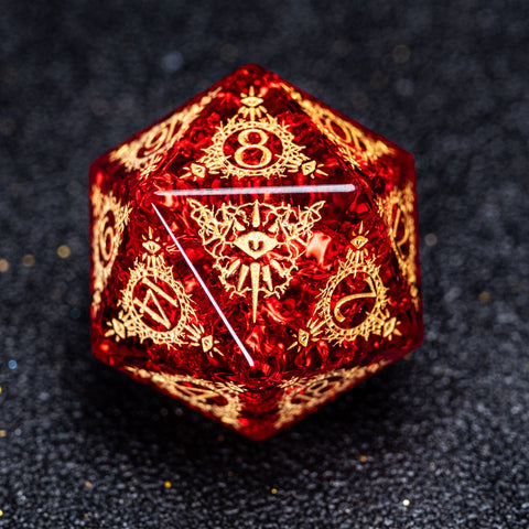 URWizards D&D Blast Red Glass Engraved Dice Set Warlock Style - Urwizards