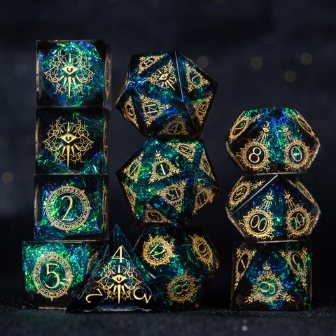 URWizards D&D Resin Dark Glitter Engraved Dice Set Warlock Style - Urwizards