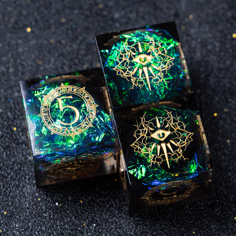 URWizards D&D Resin Dark Glitter Engraved Dice Set Warlock Style - Urwizards