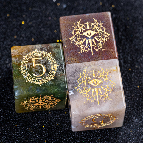 URWizards D&D Indian Agate Engraved Dice Set Warlock Style - Urwizards