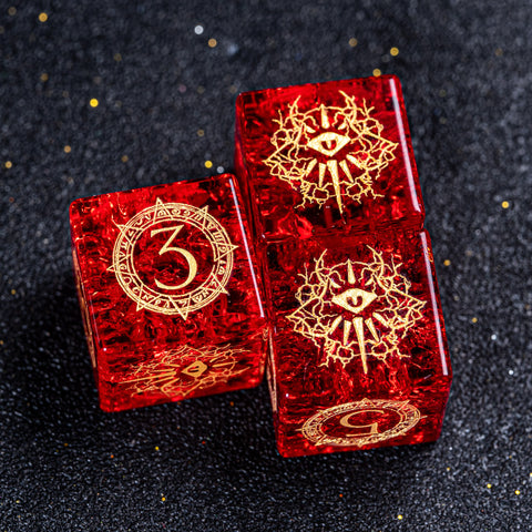 URWizards D&D Blast Red Glass Engraved Dice Set Warlock Style - Urwizards