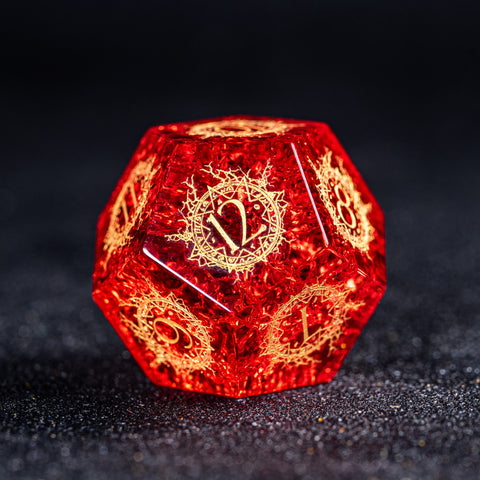 URWizards D&D Blast Red Glass Engraved Dice Set Warlock Style - Urwizards