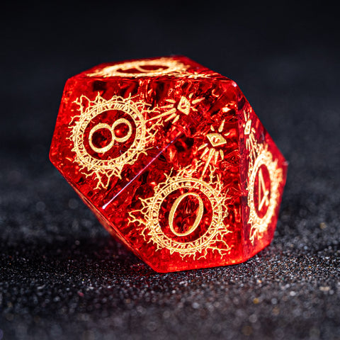 URWizards D&D Blast Red Glass Engraved Dice Set Warlock Style - Urwizards