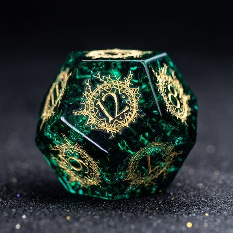 URWizards D&D Blast Emerald Glass Engraved Dice Set Warlock Style - Urwizards