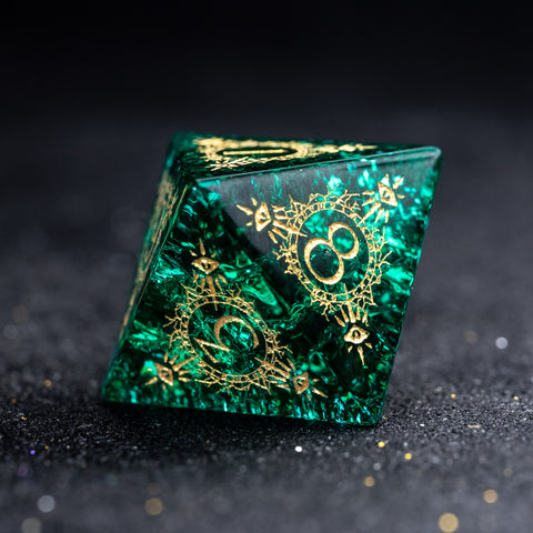 URWizards D&D Blast Emerald Glass Engraved Dice Set Warlock Style - Urwizards