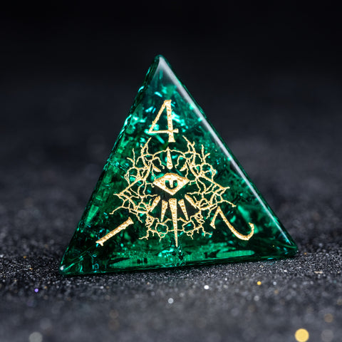 URWizards D&D Blast Emerald Glass Engraved Dice Set Warlock Style - Urwizards