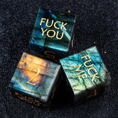 URWizards D&D Labradorite Gemstone Engraved Dice Set F*CK Style - Urwizards