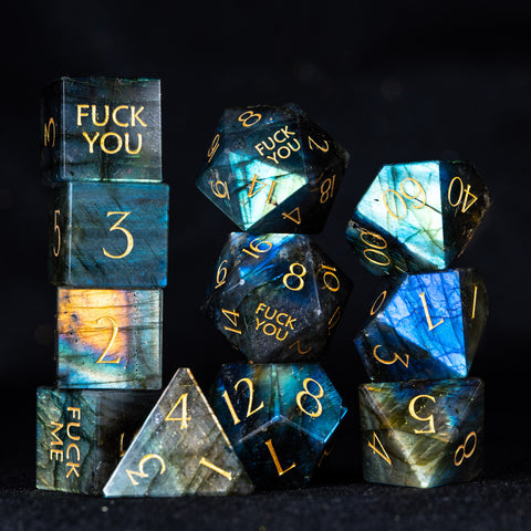 URWizards D&D Labradorite Gemstone Engraved Dice Set F*CK Style - Urwizards