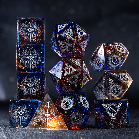 URWizards D&D Resin Dark Glitter Engraved Dice Set Warlock Style - Urwizards