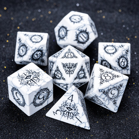 URWizards D&D White Howlite Engraved Dice Set Warlock Style - Urwizards