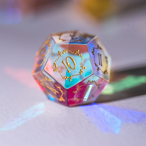URWizards Dnd Dichroic Prism Glass Engraved Dice Set Plant Vine Style - Urwizards