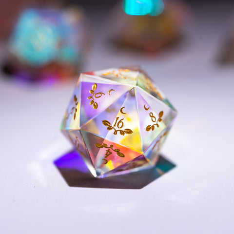 URWizards Dnd Dichroic Prism Glass Engraved Dice Set Plant Vine Style - Urwizards