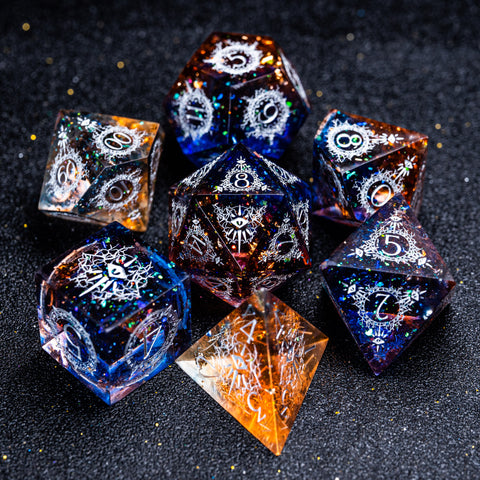 URWizards D&D Resin Dark Glitter Engraved Dice Set Warlock Style - Urwizards