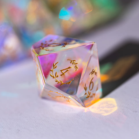 URWizards Dnd Dichroic Prism Glass Engraved Dice Set Plant Vine Style - Urwizards