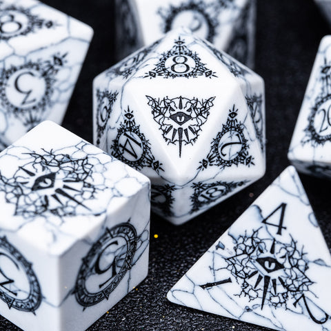 URWizards D&D White Howlite Engraved Dice Set Warlock Style - Urwizards