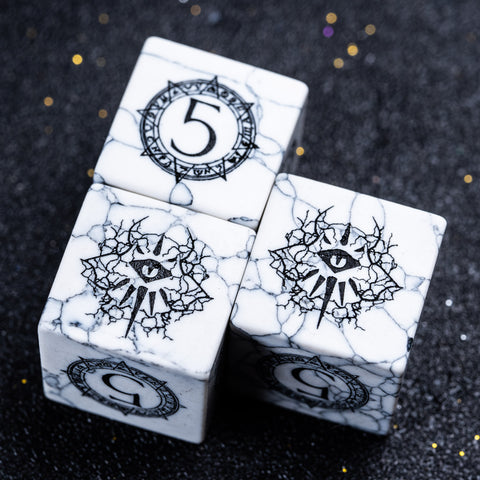 URWizards D&D White Howlite Engraved Dice Set Warlock Style - Urwizards