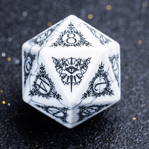 URWizards D&D White Howlite Engraved Dice Set Warlock Style - Urwizards