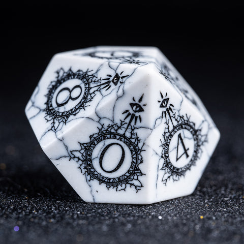 URWizards D&D White Howlite Engraved Dice Set Warlock Style - Urwizards