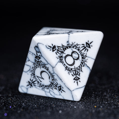 URWizards D&D White Howlite Engraved Dice Set Warlock Style - Urwizards