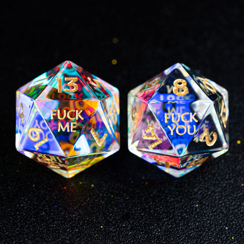 URWizards D&D Dichroic Prism Glass Engraved Dice Set Fuck you Fuck me - Urwizards
