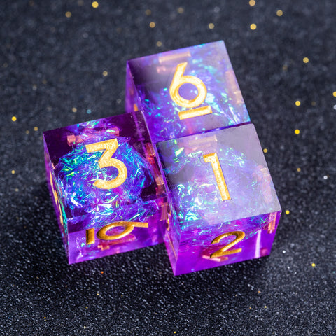 URWizards D&D Purple Glitter Resin Engraved Dice Set Fuck You Fuck Me Style - Urwizards