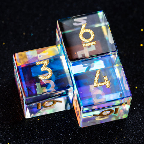 URWizards D&D Dichroic Prism Glass Engraved Dice Set Fuck you Fuck me - Urwizards